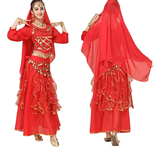 purpleq 5-teiliges Set Bollywood-Tanzkostüme Indisches Bauchtanz-Kostüm-Set für Frauen Chiffon Orientale Bauchtanz-Kostüm-Set,A4,XXL von purpleq