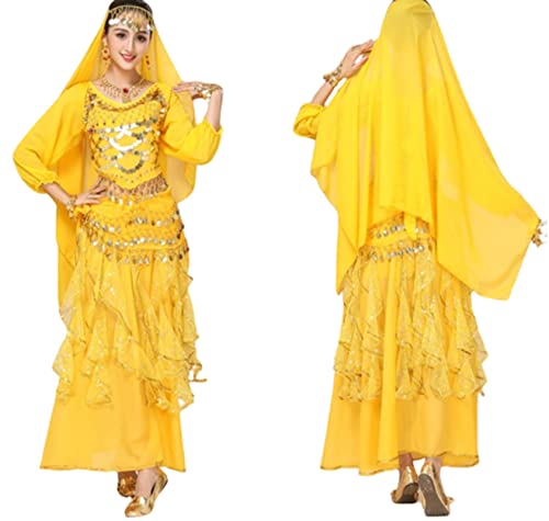 purpleq 5-teiliges Set Bollywood-Tanzkostüme Indisches Bauchtanz-Kostüm-Set für Frauen Chiffon Orientale Bauchtanz-Kostüm-Set,A5,XXL von purpleq