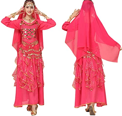 purpleq 5-teiliges Set Bollywood-Tanzkostüme Indisches Bauchtanz-Kostüm-Set für Frauen Chiffon Orientale Bauchtanz-Kostüm-Set,A6,L von purpleq