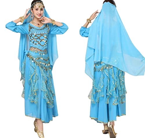 purpleq 5-teiliges Set Bollywood-Tanzkostüme Indisches Bauchtanz-Kostüm-Set für Frauen Chiffon Orientale Bauchtanz-Kostüm-Set,A7,XXL von purpleq