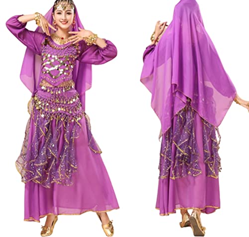 purpleq 5-teiliges Set Bollywood-Tanzkostüme Indisches Bauchtanz-Kostüm-Set für Frauen Chiffon Orientale Bauchtanz-Kostüm-Set,A8,L von purpleq
