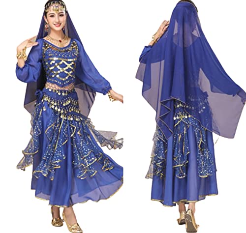 purpleq 5-teiliges Set Bollywood-Tanzkostüme Indisches Bauchtanz-Kostüm-Set für Frauen Chiffon Orientale Bauchtanz-Kostüm-Set,A9,L von purpleq