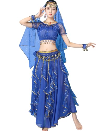 purpleq Bauchtanz-Kostüm-Set für Erwachsene, indische arabische Prinzessin, für Frauen, Bollywood-Festival, Tanzen Cosplay Halloween ausgefallenes Jasmin-Outfit purpleq Bauchtanz-Kostüm-Set für Erwachsene, indische arabische Prinzessin, für Frauen, Bollywood-Festival, Tanzen Cosplay Halloween ausgefallenes Jasmin-Outfit von purpleq