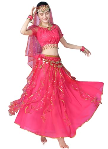 purpleq Bauchtanz-Kostüm-Set für Erwachsene, indische arabische Prinzessin, für Frauen, Bollywood-Festival, Tanzen Cosplay Halloween ausgefallenes Jasmin-Outfit purpleq Bauchtanz-Kostüm-Set für Erwachsene, indische arabische Prinzessin, für Frauen, Bollywood-Festival, Tanzen Cosplay Halloween ausgefallenes Jasmin-Outfit von purpleq