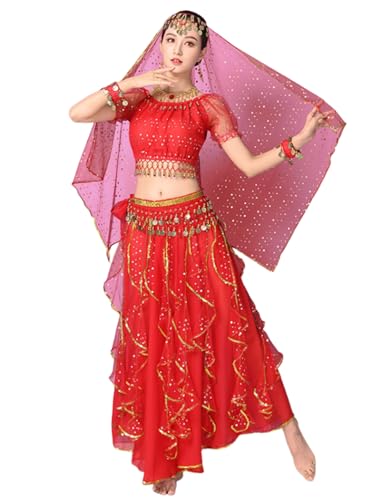 purpleq Bauchtanz-Kostüm-Set für Erwachsene, indische arabische Prinzessin, für Frauen, Bollywood-Festival, Tanzen Cosplay Halloween ausgefallenes Jasmin-Outfit purpleq Bauchtanz-Kostüm-Set für Erwachsene, indische arabische Prinzessin, für Frauen, Bollywood-Festival, Tanzen Cosplay Halloween ausgefallenes Jasmin-Outfit von purpleq