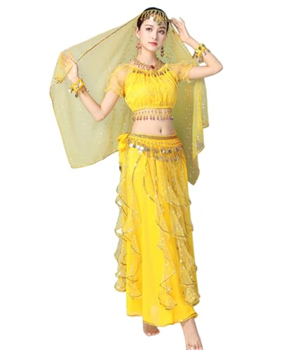 purpleq Bauchtanz-Kostüm-Set für Erwachsene, indische arabische Prinzessin, für Frauen, Bollywood-Festival, Tanzen Cosplay Halloween ausgefallenes Jasmin-Outfit purpleq Bauchtanz-Kostüm-Set für Erwachsene, indische arabische Prinzessin, für Frauen, Bollywood-Festival, Tanzen Cosplay Halloween ausgefallenes Jasmin-Outfit von purpleq