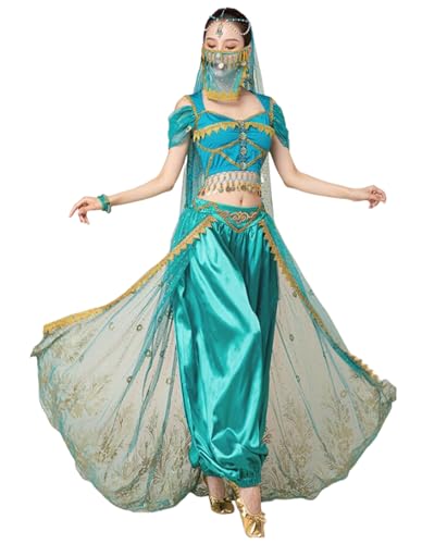 purpleq Damen Professionelles Bauchtanzkostüm Bollywood Indischer Arabischer Tanz Performance Cosplay Halloween Jasmine Princess FancyOutfits Anzug von purpleq