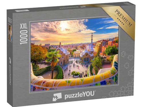Puzzle 1000 Teile XXL „Blick auf Barcelona vom Park Güell in Barcelona, Spanien“ – aus der Puzzle-Kollektion Parks, Städte, Europa, Spanien, Barcelona, Blumen & Pflanzen, Europäische Städte von puzzleYOU