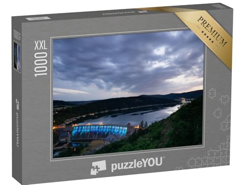 Puzzle 1000 Teile XXL „Blick vom Aussichtspunkt Kleine Kanzel am Edersee bei Sonnenuntergang“ – aus der Puzzle-Kollektion Edersee von puzzleYOU