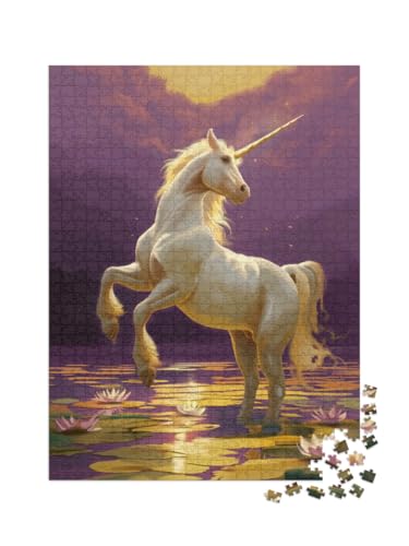 Puzzle 1000 Teile XXL „Einhorngold in der Dämmerung“ von puzzleYOU