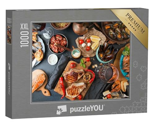 Puzzle 1000 Teile XXL „Fleisch und Meeresfrüchte vom Grill mit Gemüse“ – aus der Puzzle-Kollektion Essen und Trinken von puzzleYOU