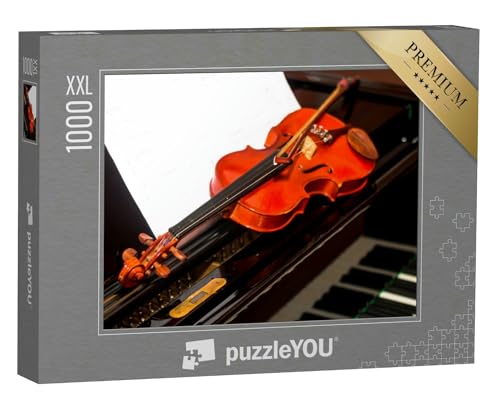 Puzzle 1000 Teile XXL „Geige und Fiedelstock auf einem Klavier“ – aus der Puzzle-Kollektion Musik, Menschen von puzzleYOU