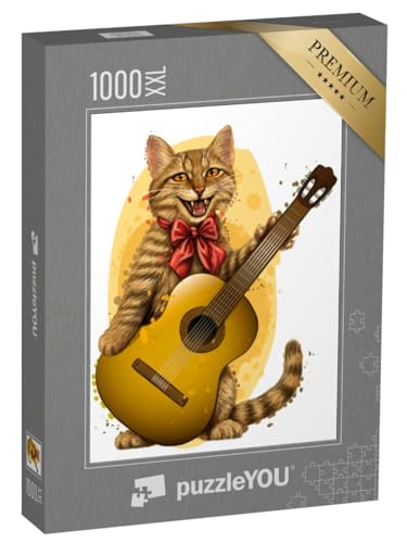 Puzzle 1000 Teile XXL „Kätzchen spielt Gitarre“ von puzzleYOU