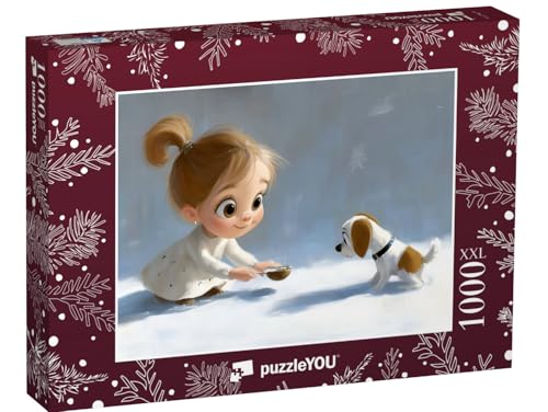 Puzzle 1000 Teile XXL „Mädchen füttert kleines Hündchen im Schnee“ – aus der Puzzle-Kollektion Weihnachten Puzzle 1000 Teile XXL „Mädchen füttert kleines Hündchen im Schnee“ – aus der Puzzle-Kollektion Weihnachten von puzzleYOU