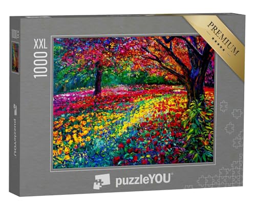 Puzzle 1000 Teile XXL „Ölgemälde: herbstlich-bunter Blumengarten“ – aus der Puzzle-Kollektion Gemälde von puzzleYOU