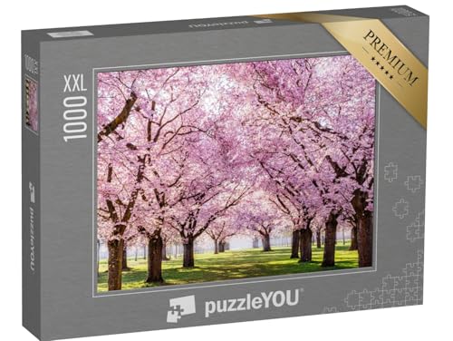 Puzzle 1000 Teile XXL „Sakura-Kirschblüten-Allee, wunderschöner Park“ – aus der Puzzle-Kollektion Bäume, Kirschblüten, Wald & Bäume, Blumen & Pflanzen von puzzleYOU