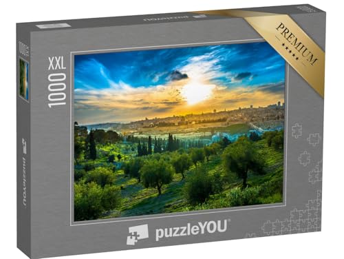 Puzzle 1000 Teile XXL „Stimmungsvoller Sonnenuntergang über Altstadt und Ölberg von Jerusalem, Israel“ – aus der Puzzle-Kollektion Jerusalem, Landschaft, Christentum, Naher Osten, Städte Weltweit von puzzleYOU