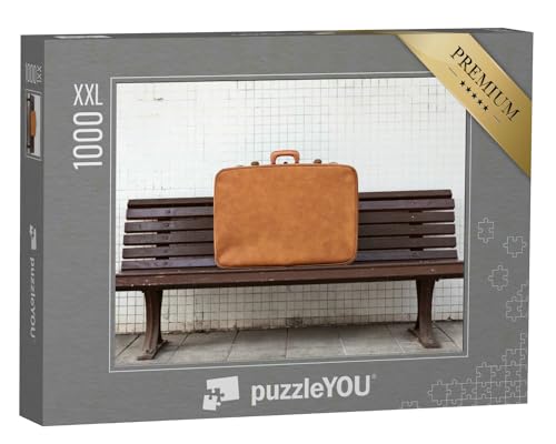 Puzzle 1000 Teile XXL „Vintage-Koffer auf Einer Bank“ – aus der Puzzle-Kollektion Nostalgie von puzzleYOU