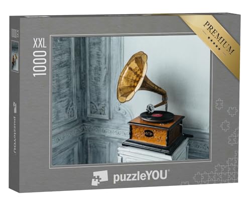 Puzzle 1000 Teile XXL „Wunderschöner antiker Plattenspieler aus geschnitztem Holz und Messing“ – aus der Puzzle-Kollektion Nostalgie von puzzleYOU