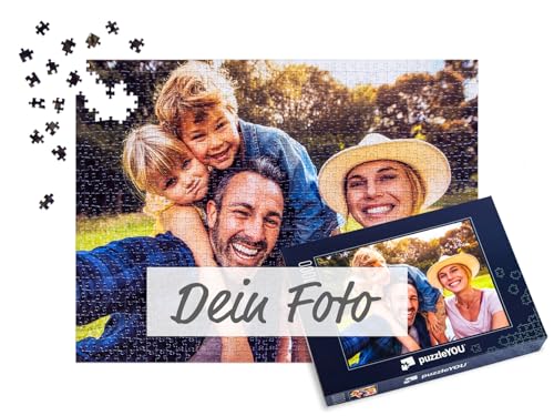 puzzleYOU Fotopuzzle selbst gestalten - 1000 Teile Fotopuzzle individuell Bedrucken, Schachtel-Design Blau - Puzzle 48 bis 2000 Teile mit eigenem Bild erstellen von puzzleYOU