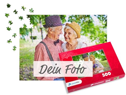 puzzleYOU Fotopuzzle selbst gestalten - Fotopuzzle 500 Teile, Schachtel-Design Herz - Puzzle mit eigenem Bild erstellen - 500 Teile Puzzle individuell Bedrucken von puzzleYOU