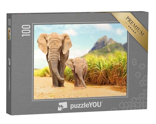 puzzleYOU: Puzzle 100 Teile „Afrikanische Busch-Elefanten, Wildreservat“ – aus der Puzzle-Kollektion Elefanten, Tiere in Savanne & Wüste, Tiere in Dschungel & Regenwald von puzzleYOU