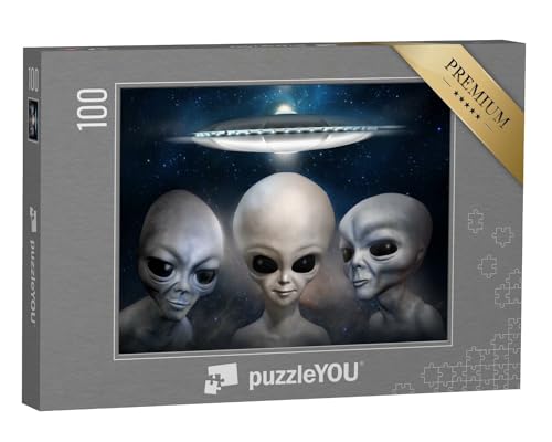 puzzleYOU: Puzzle 100 Teile „Aliens auf dem Hintergrund des kosmischen Himmels, Illustration“ – aus der Puzzle-Kollektion Fantasy von puzzleYOU