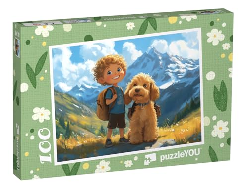 puzzleYOU: Puzzle 100 Teile „Auf Entdeckungstour im Gebirge mit Hund Leo“ – aus der Puzzle-Kollektion Kinderpuzzle von puzzleYOU