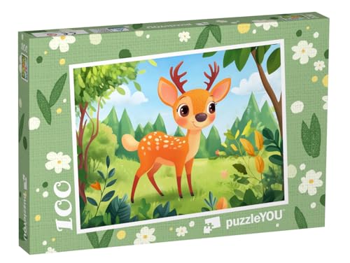puzzleYOU: Puzzle 100 Teile „Auf der Wiese mit dem kleinen Rehkitz“ – aus der Puzzle-Kollektion Kinderpuzzle von puzzleYOU