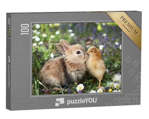 puzzleYOU: Puzzle 100 Teile „Beste Freunde: Kleines Kaninchen und Küken“ – aus der Puzzle-Kollektion Kaninchen, Bauernhof-Tiere von puzzleYOU