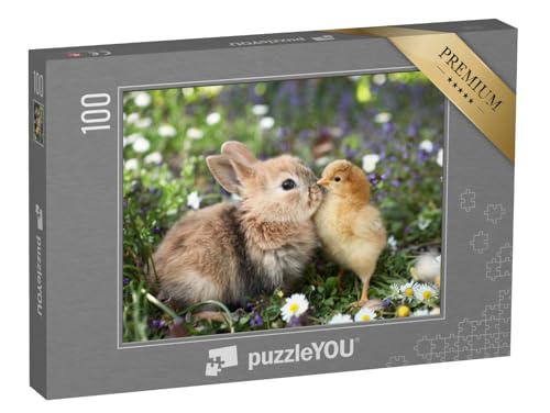 puzzleYOU: Puzzle 100 Teile „Beste Freunde: Kleines Kaninchen und Küken“ – aus der Puzzle-Kollektion Kaninchen, Bauernhof-Tiere von puzzleYOU