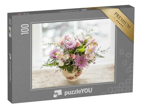puzzleYOU: Puzzle 100 Teile „Blumenstrauß aus bunten Blumen in Kleiner Vase“ – aus der Puzzle-Kollektion Blumen-Arrangements von puzzleYOU