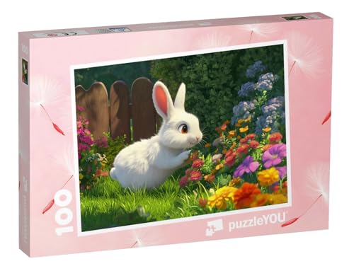 puzzleYOU: Puzzle 100 Teile „Das kleine Kaninchen im Blumengarten“ – aus der Puzzle-Kollektion Kinderpuzzle von puzzleYOU