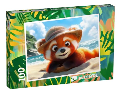 puzzleYOU: Puzzle 100 Teile „Der kleine Panda Peti beim Strandurlaub“ – aus der Puzzle-Kollektion Kinderpuzzle von puzzleYOU