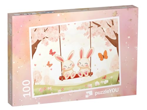 puzzleYOU: Puzzle 100 Teile „Die Hasis schaukeln in den Frühling“ – aus der Puzzle-Kollektion Kinderpuzzle von puzzleYOU