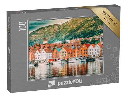 puzzleYOU: Puzzle 100 Teile „Die historischen Häuser in Bergen, Norwegen, UNESCO-Weltkulturerbe“ – aus der Puzzle-Kollektion Bergen, Europäische Städte von puzzleYOU