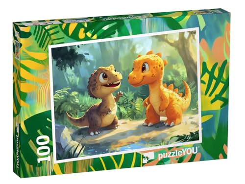 puzzleYOU: Puzzle 100 Teile „Dinofreunde auf Abenteuersuche im Dschungel“ – aus der Puzzle-Kollektion Kinderpuzzle von puzzleYOU