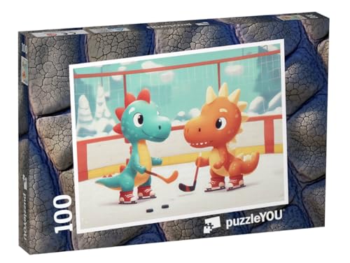 puzzleYOU: Puzzle 100 Teile „Dinostarkes Eishockeyspiel“ von puzzleYOU