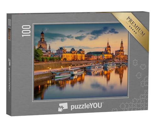 puzzleYOU: Puzzle 100 Teile „Dresden an der Elbe: Stadtbild mit Augustbrücke, Sachsen, Deutschland“ – aus der Puzzle-Kollektion Sachsen, Deutschland, Deutsche Städte von puzzleYOU