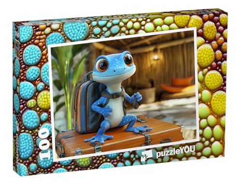 puzzleYOU: Puzzle 100 Teile „EIN Kleiner, Blauer Salamander geht auf Weltreise“ – aus der Puzzle-Kollektion Kinderpuzzle von puzzleYOU