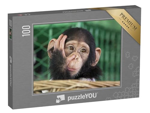 puzzleYOU: Puzzle 100 Teile „EIN Kleiner Schimpanse“ – aus der Puzzle-Kollektion Affen, Tiere, Schimpansen, Tiere in Dschungel & Regenwald von puzzleYOU