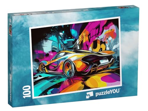 puzzleYOU: Puzzle 100 Teile „Farbensplash Autoshow“ von puzzleYOU