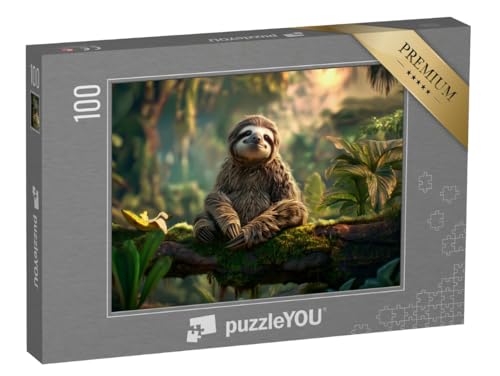 puzzleYOU: Puzzle 100 Teile „Faultier entspannt auf dem Baum“ – aus der Puzzle-Kollektion Faultiere, Tiere in Dschungel & Regenwald von puzzleYOU