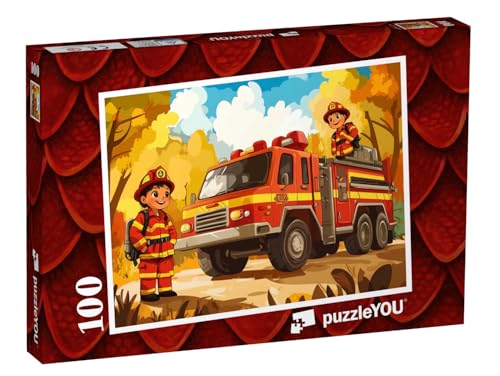 puzzleYOU: Puzzle 100 Teile „Feuerwehrteam in Aktion“ von puzzleYOU