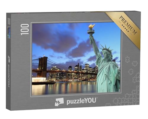 puzzleYOU: Puzzle 100 Teile „Freiheitsstatue und Brooklyn Bridge, New York City“ – aus der Puzzle-Kollektion Amerika von puzzleYOU