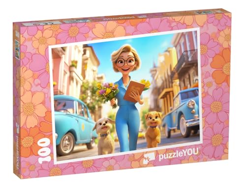 puzzleYOU: Puzzle 100 Teile „Frühlingsspaziergang mit den Hunden“ – aus der Puzzle-Kollektion Kinderpuzzle von puzzleYOU