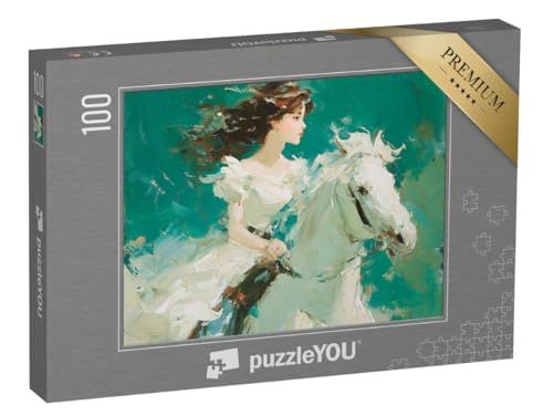 puzzleYOU: Puzzle 100 Teile „Gemalter Traum in weiß: Reiterin und Pferd“ puzzleYOU: Puzzle 100 Teile „Gemalter Traum in weiß: Reiterin und Pferd“ von puzzleYOU