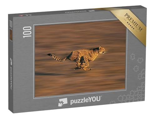 puzzleYOU: Puzzle 100 Teile „Gepard in vollem Lauf“ – aus der Puzzle-Kollektion Safari, Geparden, Tiere in Savanne & Wüste von puzzleYOU