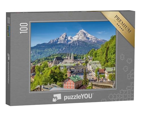 puzzleYOU: Puzzle 100 Teile „Historische Stadt Berchtesgaden mit dem Watzmann im Hintergrund, Bayern“ – aus der Puzzle-Kollektion Deutschland, Berchtesgaden von puzzleYOU