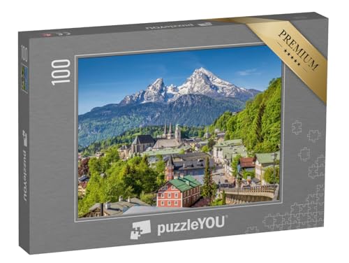 puzzleYOU: Puzzle 100 Teile „Historische Stadt Berchtesgaden mit dem Watzmann im Hintergrund, Bayern“ – aus der Puzzle-Kollektion Deutschland, Berchtesgaden von puzzleYOU